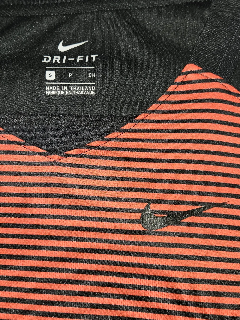 Nike Women's Black and Orange Striped Dri-FIT Jersey